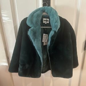 APPARIS Faux Fur Jacket in Emerald Green and Sapphire Blue